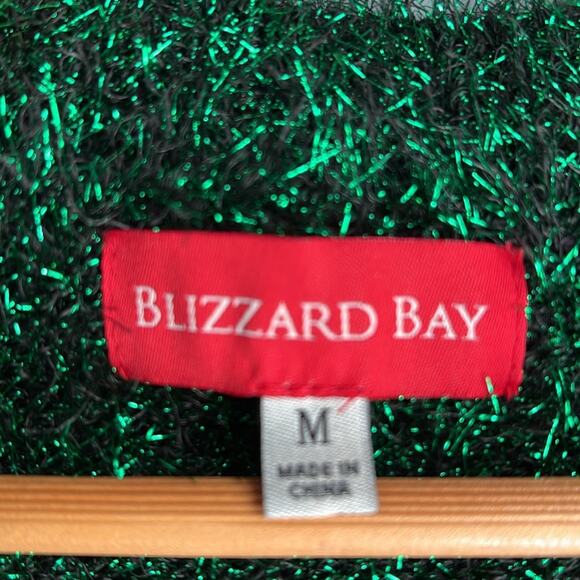 Blizzard Bay Tacky Christmas Long Sweater Vest Tinsel Green Red Embellishment M - Picture 3 of 9